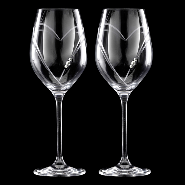 Matrivo Hvidvinsglas med Swarovski krystaller - 2 stk. Two Hearts i gaveæske