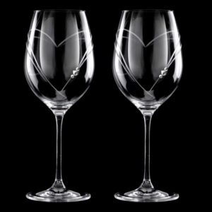 Matrivo Rødvinsglas med Swarovski krystaller - 2 stk. Two Hearts i gaveæske.