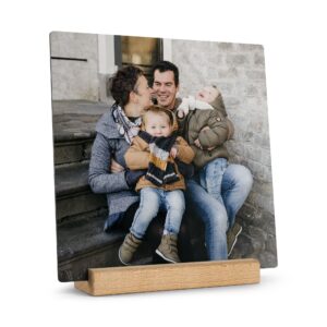 Fotoflise i træ med print og stativ - firkantet