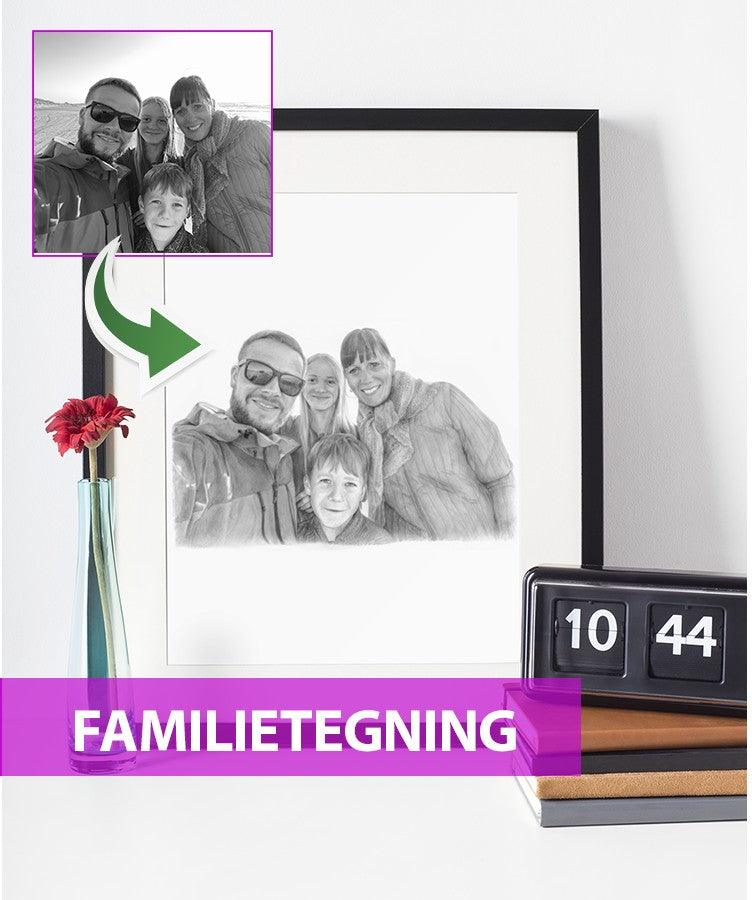 Familietegning - Portrættegning efter dine fotos