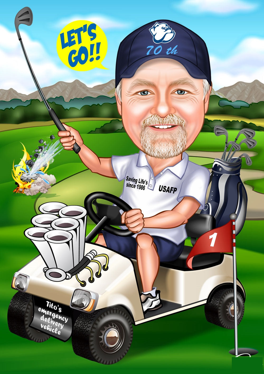 Golf tema11 (1 person) - karikaturtegning efter dine fotos