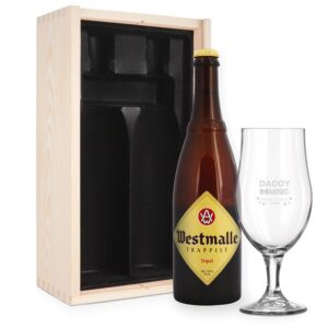 Øl gaveæske med indgraveret glas - Westmalle tripple