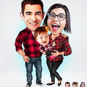 Familie tema2 ( 3 personer ) - karikaturtegning efter dine fotos