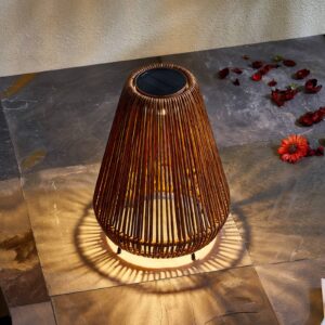 Lindby LED-solcellelampe Amaria, rattan, m⌀rk, ⌀ 27 cm