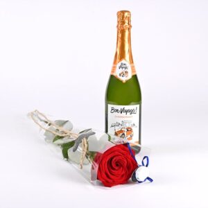 Alkoholfrie bobler med rose og blå studenterhue - Send blomster med Bloomit
