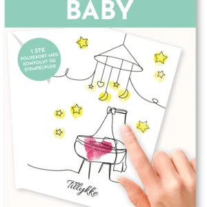 Fingerprint kort babyshower vugge m/konvolut og stempelpude