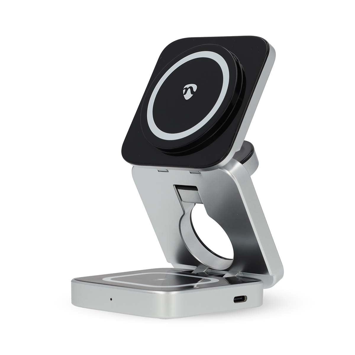 Nedis - Trådløs oplader | 3-in-1 | 2.5 / 5 / 15 W | LED-indikator i brug | Inkluderet kabel | USB-A / USB-C™ | 1.00 m - WDCHAQ15W210BK