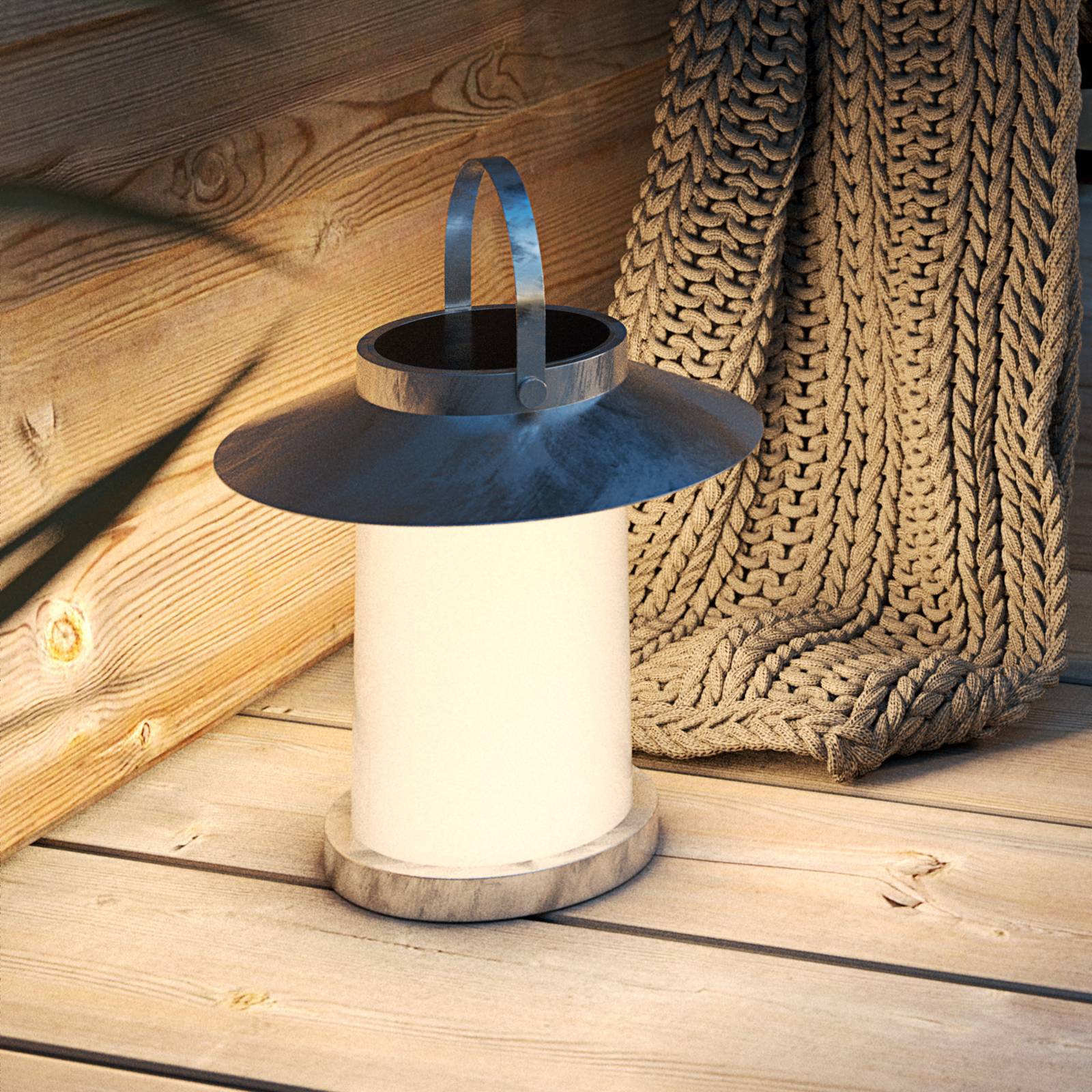 Solcellelampe Temple To-Go, zink, h⌀jde 30 cm