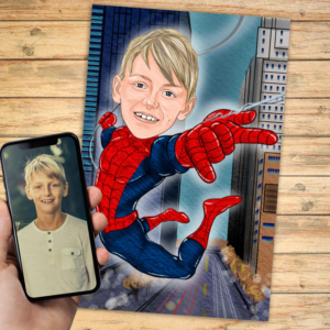 Spiderman - karikaturtegning efter dine fotos
